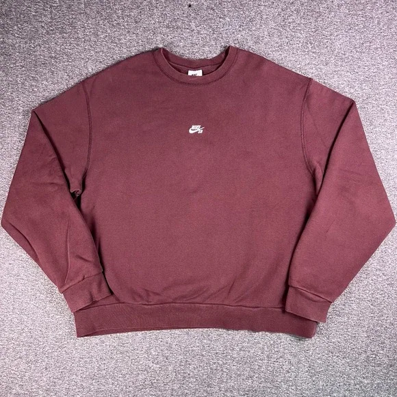 Nike SB Sweaters Mens L Maroon Loose Fit Pullover Skateboarding Swoosh Heavy - Picture 1 of 14